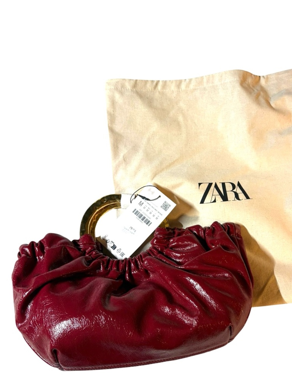 ZARA NWT Red Ruched Hand Bag - Picture 7 of 7